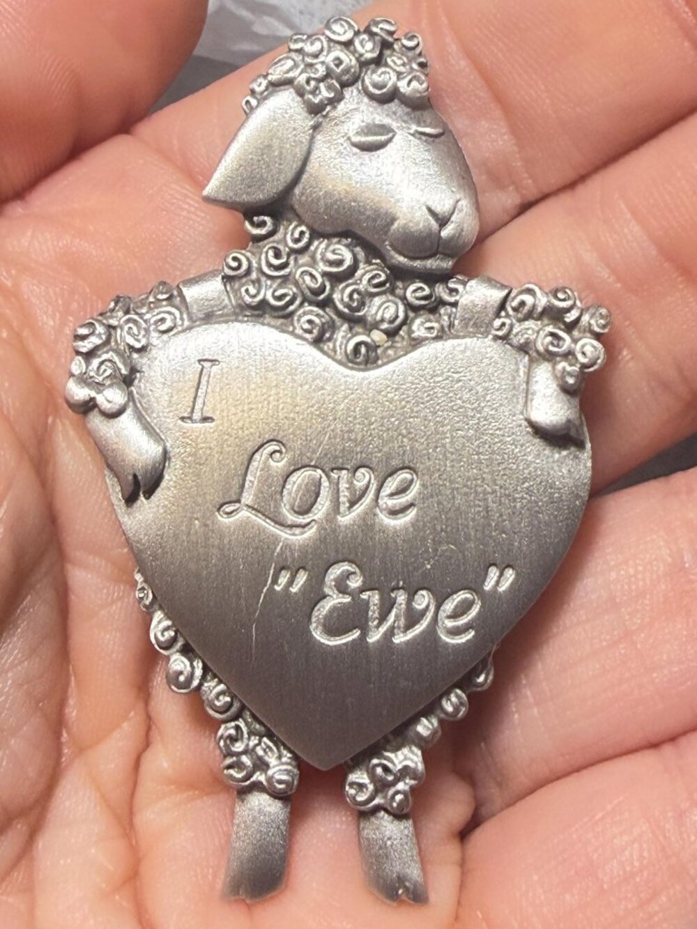 Sheep Brooch I Love Ewe Heart Brooch Vintage Signed JJ 2.25 inches